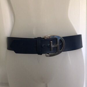 VTG Navy Blue Silver Tone Logo Belt Fashionable Size Small